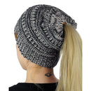 CC Letter Ponytail Cap Knitting Hat for Ladies (Black + Grey)