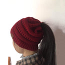 CC Letter Ponytail Cap Knitting Hat for Ladies(Wine Red)