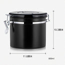 800ml Stainless Steel Sealed Food Coffee Grounds Bean Storage Container with Built-in CO2 Gas Vent Valve & Calendar(Black)