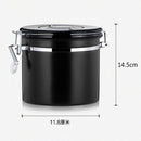 1200ml Stainless Steel Sealed Food Coffee Grounds Bean Storage Container with Built-in CO2 Gas Vent Valve & Calendar (Black)