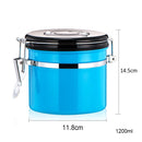 1200ml Stainless Steel Sealed Food Coffee Grounds Bean Storage Container with Built-in CO2 Gas Vent Valve & Calendar (Blue)