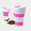 350ml Outdoor Pocket-Sized Coffee Tea Collapsible Travel Mug Silicone Cup with Lid (Magenta)