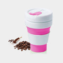 350ml Outdoor Pocket-Sized Coffee Tea Collapsible Travel Mug Silicone Cup with Lid (Magenta)