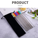 8 PCS Reusable Silicone Tips Stainless Steel Drinking Straws + 2 PCS Cleaner Brushes Set Kit with Cashmere Bag, 215*6mm