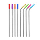 8 PCS Reusable Silicone Tips Stainless Steel Drinking Straws + 2 PCS Cleaner Brushes Set Kit with Cashmere Bag, 215*6mm
