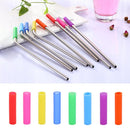 8 PCS Reusable Silicone Tips Stainless Steel Drinking Straws + 2 PCS Cleaner Brushes Set Kit with Cashmere Bag, 215*6mm