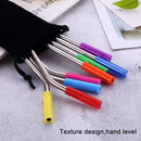8 PCS Reusable Silicone Tips Stainless Steel Drinking Straws + 2 PCS Cleaner Brushes Set Kit with Cashmere Bag, 215*6mm