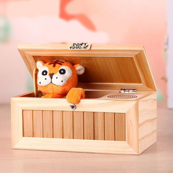 Creative Cute Tiger Funny Present Sound Version Wooden Electronic Useless Box Novel Stress-Reduction Desk Decoration, Size: 19.2*8.5*11cm