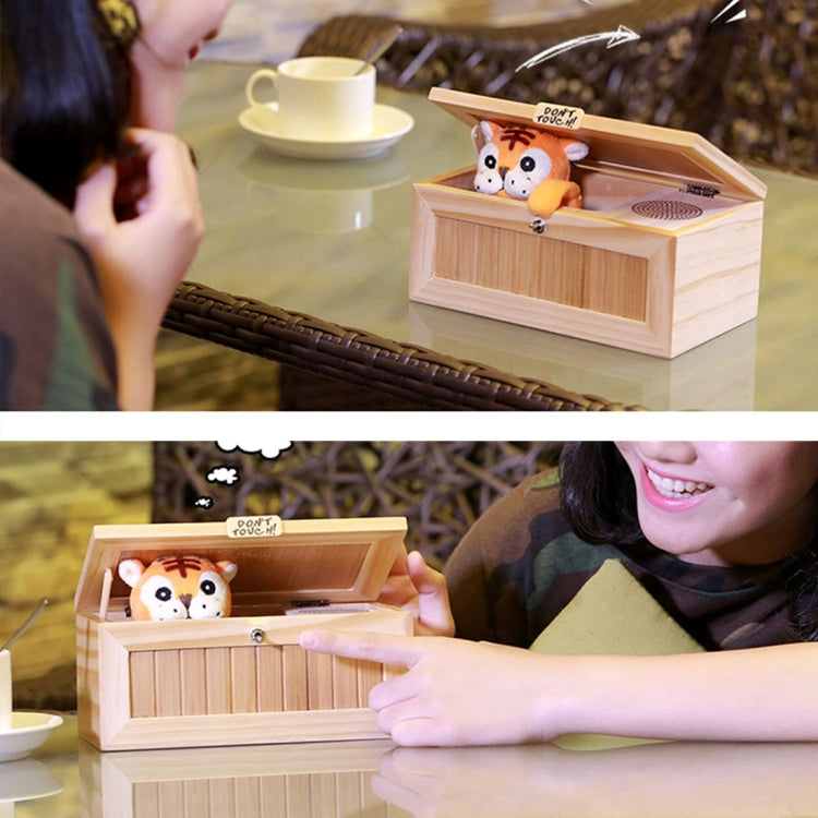 Creative Cute Tiger Funny Present Sound Version Wooden Electronic Useless Box Novel Stress-Reduction Desk Decoration, Size: 19.2*8.5*11cm