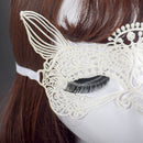 Halloween Masquerade Party Dance Sexy Lady Lace Cat King Mask(White)
