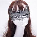 Halloween Masquerade Party Dance Sexy Lady Bronzing Lace Cat King Mask(Silver)