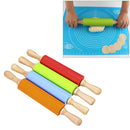 kn055 Solid Wooden Handle Silicone Rolling Pin Non-stick Food Dumpling Stick, Length: 38cm, Random Color Delivery
