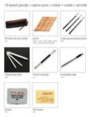 Beginner Sketching Tools (18 PCS Sketching Pencils + Charcoal Pencil + Erasers + Pen Curtain + Art Knife) Sketching Set(Black)