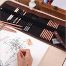 Beginner Sketching Tools (18 PCS Sketching Pencils + Charcoal Pencil + Erasers + Pen Curtain + Art Knife) Sketching Set(Black)