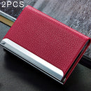 2 PCS Lichi texture Business Card Holder Credit Card ID Case Holder(Magenta)