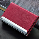 2 PCS Lichi texture Business Card Holder Credit Card ID Case Holder(Magenta)