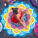 Microfiber Colorful Printed Tassel Lotus Summer Bath Towel Sand Beach Towel Shawl Scarf, Size: 150 x 150cm(Blue+Yellow)