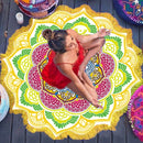 Microfiber Colorful Printed Tassel Lotus Summer Bath Towel Sand Beach Towel Shawl Scarf, Size: 150 x 150cm(Yellow+Green)
