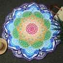 Microfiber Colorful Printed Tassel Lotus Summer Bath Towel Sand Beach Towel Shawl Scarf, Size: 150 x 150cm(Dark Blue+Green)