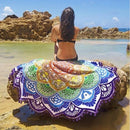 Microfiber Colorful Printed Tassel Lotus Summer Bath Towel Sand Beach Towel Shawl Scarf, Size: 150 x 150cm(Dark Blue+Green)