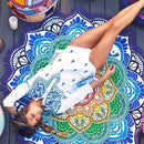 Microfiber Colorful Printed Tassel Lotus Summer Bath Towel Sand Beach Towel Shawl Scarf, Size: 150 x 150cm(Dark Blue+Green)