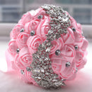 Wedding Holding Flowers Bridal Bouquet Accessories Bridesmaid Rhinestone Party Wedding Decoration Supplies(Pink)