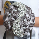 Wedding Holding Flowers Bridal Bouquet Accessories Bridesmaid Rhinestone Party Wedding Decoration Supplies(Grey)