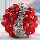 Wedding Holding Flowers Bridal Bouquet Accessories Bridesmaid Rhinestone Party Wedding Decoration Supplies(Red)