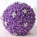 Wedding Holding Pearl Flowers Bridal Bouquet Accessories Bridesmaid Rhinestone Party Wedding Decoration Supplies, Diameter: 20cm(Purple)