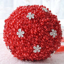 Wedding Holding Pearl Flowers Bridal Bouquet Accessories Bridesmaid Rhinestone Party Wedding Decoration Supplies, Diameter: 20cm(Red)