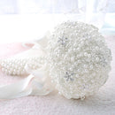 Wedding Holding Pearl Flowers Bridal Bouquet Accessories Bridesmaid Rhinestone Party Wedding Decoration Supplies, Diameter: 20cm(White)