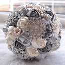 Wedding Holding Pearl Diamond Flowers Bridal Bouquet Accessories Bridesmaid Rhinestone Party Wedding Decoration Supplies, Diameter: 20cm(Grey)
