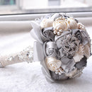 Wedding Holding Pearl Diamond Flowers Bridal Bouquet Accessories Bridesmaid Rhinestone Party Wedding Decoration Supplies, Diameter: 20cm(Grey)