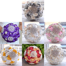 Wedding Holding Pearl Diamond Flowers Bridal Bouquet Accessories Bridesmaid Rhinestone Party Wedding Decoration Supplies, Diameter: 20cm(Purple)