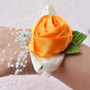 Handmade Wedding Bride Wrist Flower Boutonniere Bouquet Corsage Diamond Satin Rose Flowers