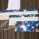 36 Slots Cosmic Galaxy Print Pen Bag Canvas Pencil Wrap Curtain Roll Up Pencil Case Stationery Pouch