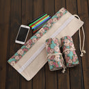 48 Slots Rose Clock Print Pen Bag Canvas Pencil Wrap Curtain Roll Up Pencil Case Stationery Pouch