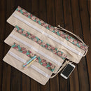 48 Slots Rose Clock Print Pen Bag Canvas Pencil Wrap Curtain Roll Up Pencil Case Stationery Pouch