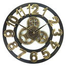 Retro Wooden Round Single-sided Gear Clock Arabic Number Wall Clock, Diameter: 30cm (Gold)