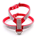 Rhinestone PU Soft Breathable Dog Harness Pet Vest Dog Chest Strap Leash Dog Collar, Size: M (Red)