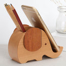 Wooden Cute Elephant Multi-functional Offical Mini Lazy Bracket Phone Holder Pen holder