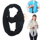 Women Solid Winter Infinity Scarf Pocket Loop Zipper Pocket Scarves (Black)