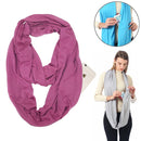 Women Solid Winter Infinity Scarf Pocket Loop Zipper Pocket Scarves (Dark Pink)