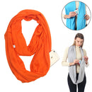 Women Solid Winter Infinity Scarf Pocket Loop Zipper Pocket Scarves (Orange)