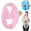 Women Solid Winter Infinity Scarf Pocket Loop Zipper Pocket Scarves (Light Pink)