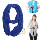 Women Solid Winter Infinity Scarf Pocket Loop Zipper Pocket Scarves (Blue)