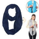 Women Solid Winter Infinity Scarf Pocket Loop Zipper Pocket Scarves (Navy Blue)