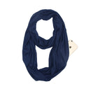 Women Solid Winter Infinity Scarf Pocket Loop Zipper Pocket Scarves (Navy Blue)