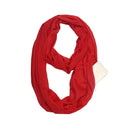 Women Solid Winter Infinity Scarf Pocket Loop Zipper Pocket Scarves (Red)
