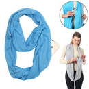 Women Solid Winter Infinity Scarf Pocket Loop Zipper Pocket Scarves (Sky Blue)